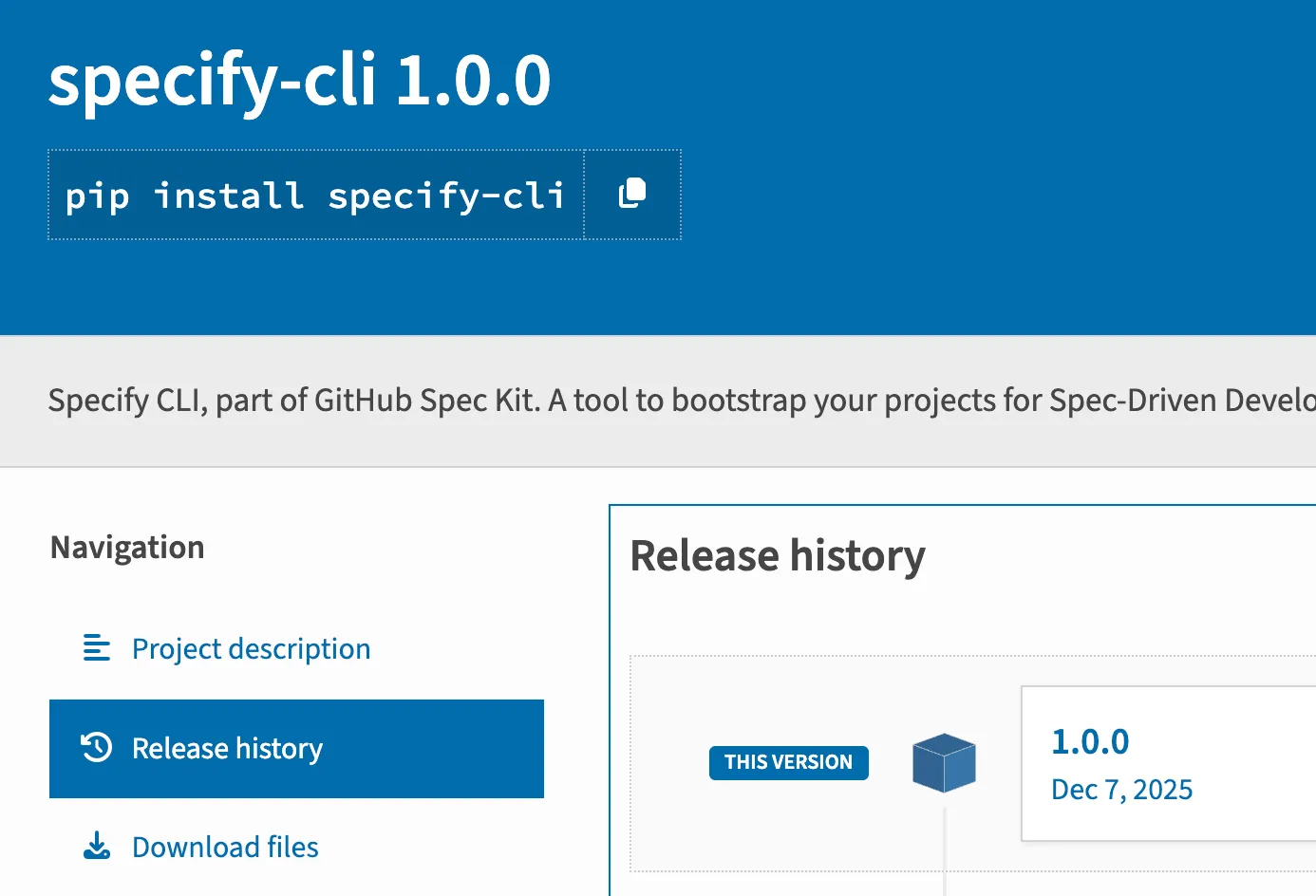 PyPI 上存在一个同名但无关的 specify-cli 包